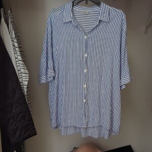 Max Studio Blue and White Striped Casual Shirt XL